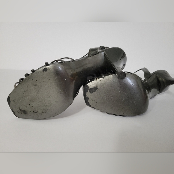 Anne Klein Women's Heel Open Toe sling back Strap Dark Silver Patent y2k Sandals - Picture 8 of 10